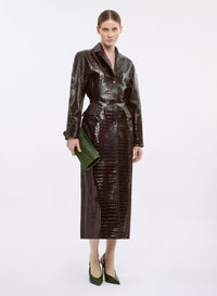 Printed Croco Leather Coat