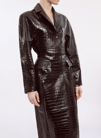 Printed Croco Leather Coat