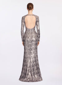 Embellished Sequins Open-Back Dress
