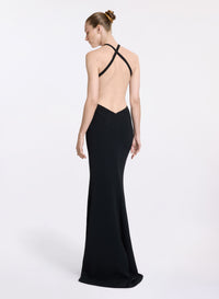 Embroidered Halter Gown