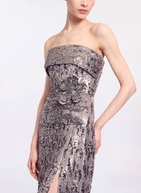 Embellished Sequins Strapless Gown