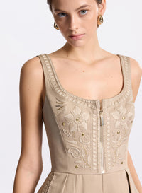 Embroidered Gabardine Midi Dress