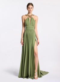 Silk Dress with Metallic Necklace