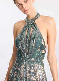 Embroidered Tulle Halter Dress