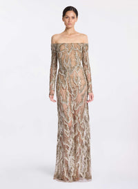 Off-The-Shoulder Embroidered Tulle Dress