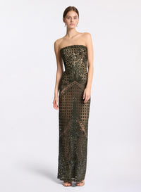 Embroidered Tulle Strapless Dress