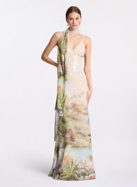 Printed Sequins Long Dress