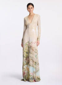 Printed Sequins Long Dress