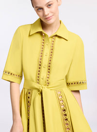 Trim Embellished Cotton Shirt Dress