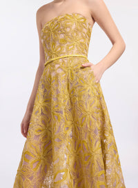 Floral Embroidered Strapless Dress