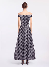 Chevron Off-Shoulder Midi Dress