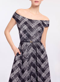 Chevron Off-Shoulder Midi Dress