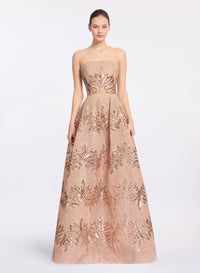 Sequin Embroidered Strapless Gown