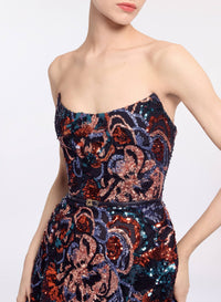 Floral Embroidered Sequin Gown