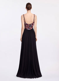 Sequin Embroidered Silk Long Dress