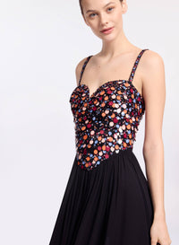 Sequin Embroidered Silk Long Dress