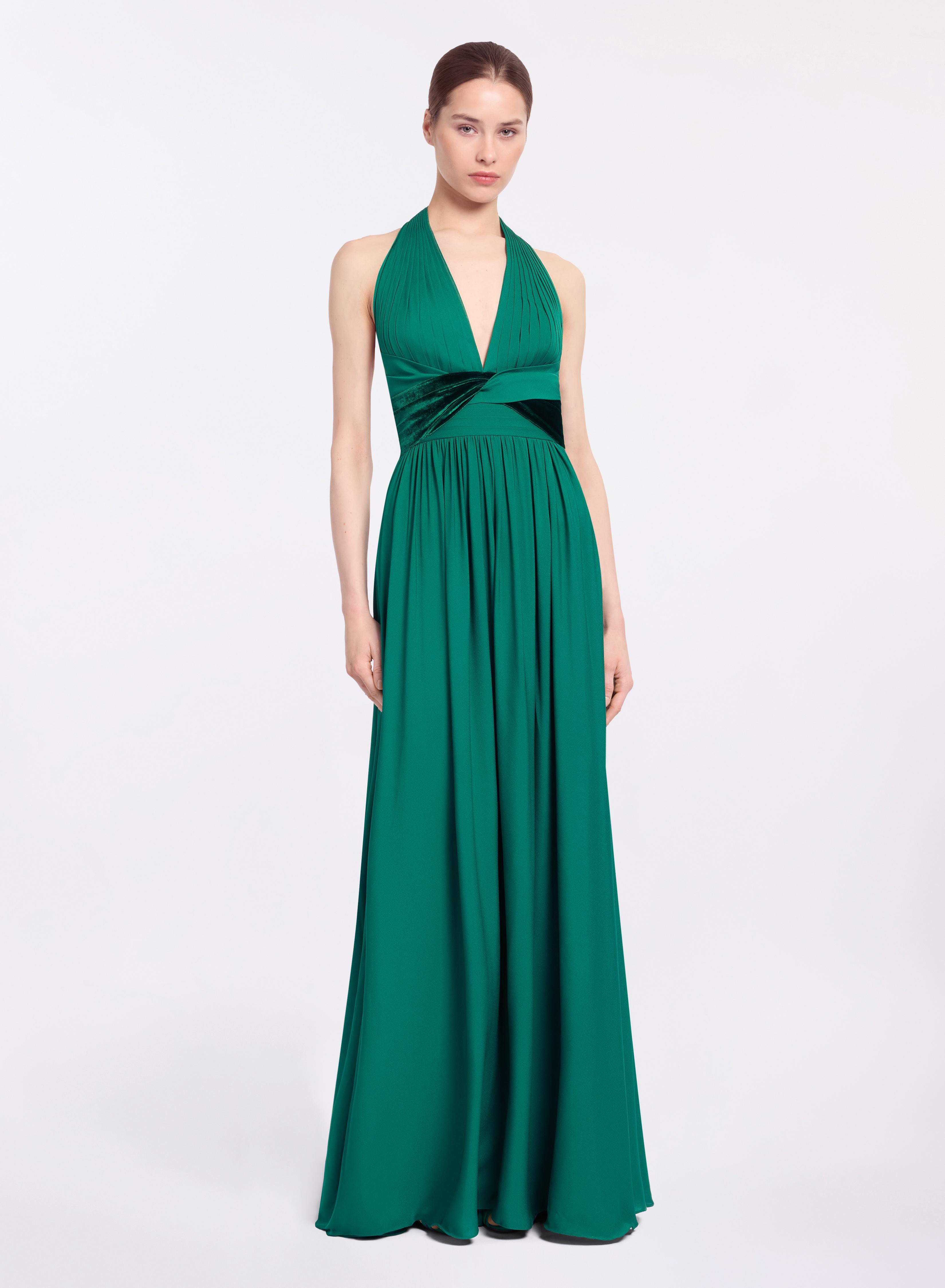 slim fit dress slacks Silk and Velvet Long Dress