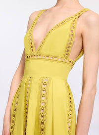 Trim Embellished Cotton Midi Dress