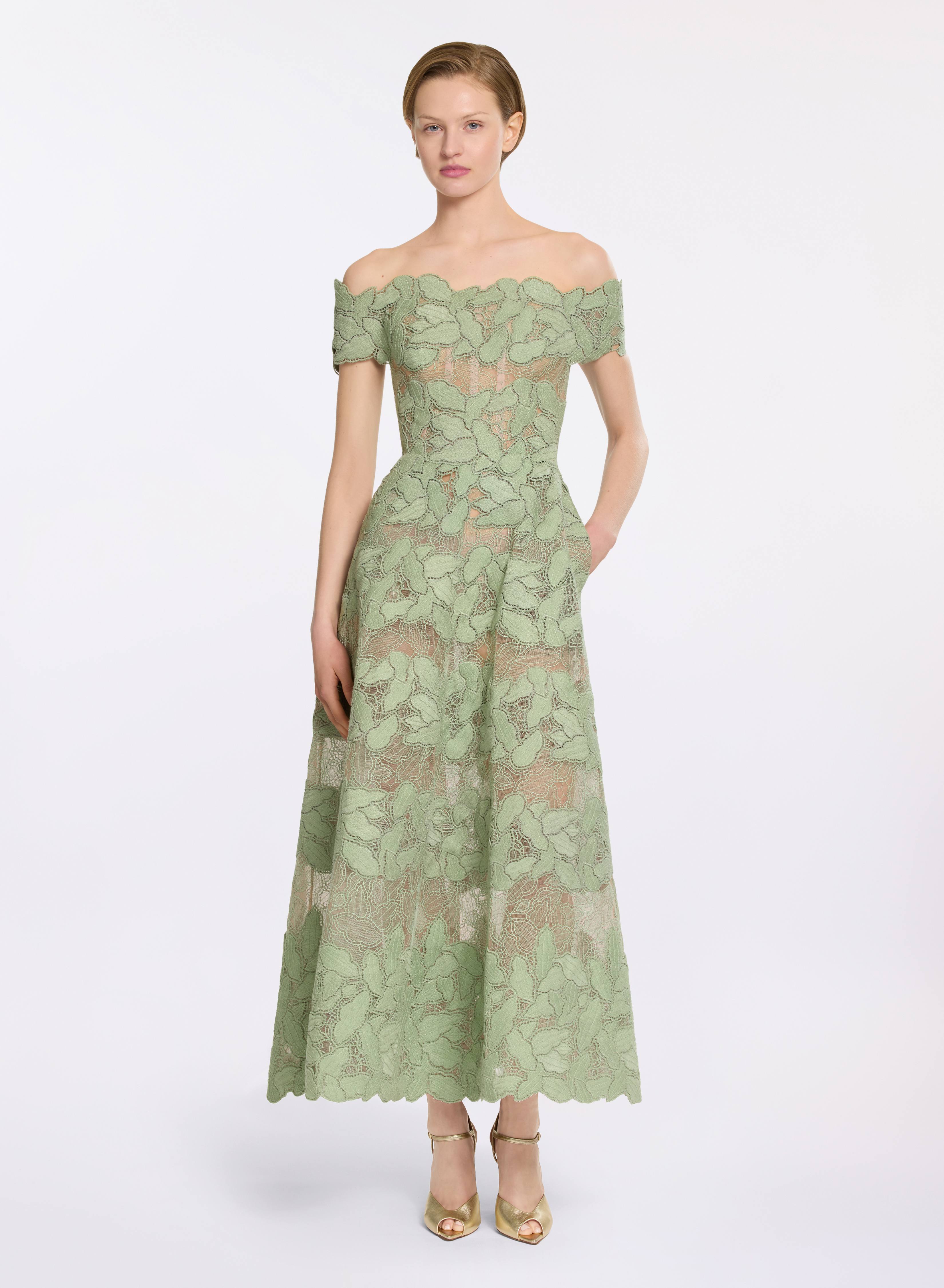 Embroidered Tulle and Macram Midi Dress ELIE SAAB Embroidered Tulle and Macram Midi Dress ELIE SAAB