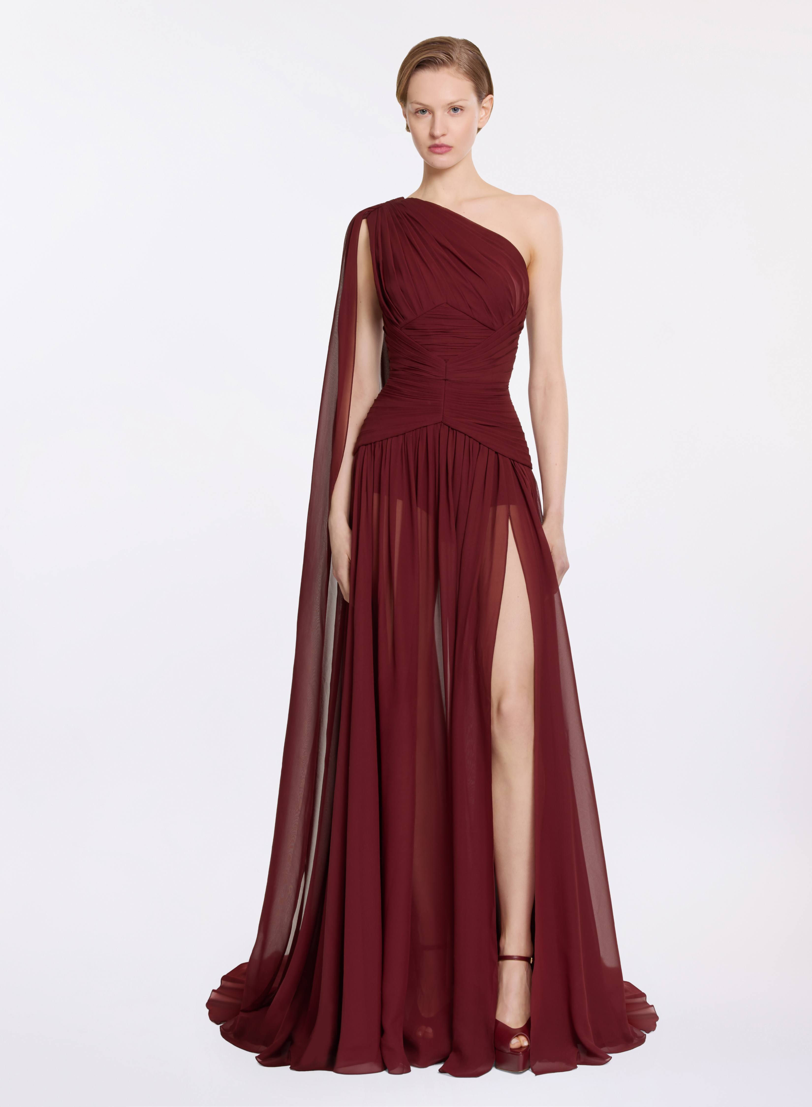 elie saab burgundy dress Asymmetrical Silk Dress – ELIE SAAB