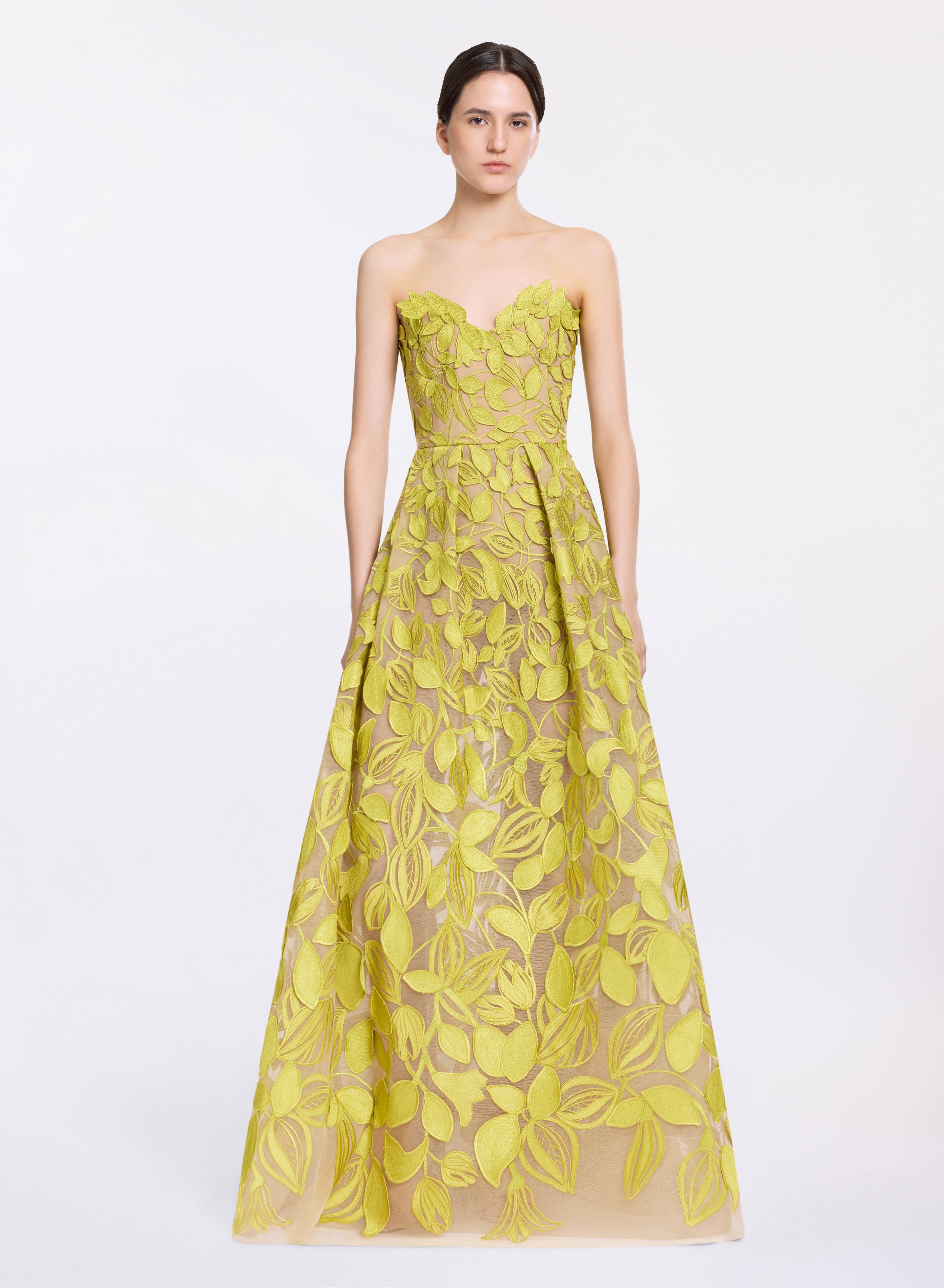 elie saab dress green Elie Saab Embroidered Tulle Long Dress