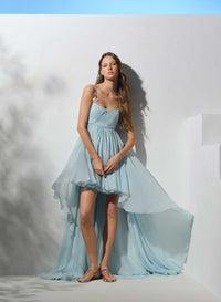 Silk Short Dress with Trail