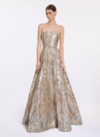 Sequin Embroidered Strapless Gown