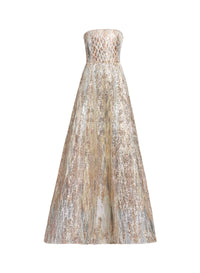 Sequin Embroidered Strapless Gown