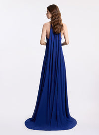 Halter Neck Draped Silk Dress