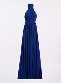 Halter Neck Draped Silk Dress