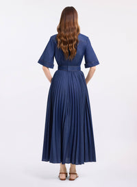 Pleated Denim Midi Dress