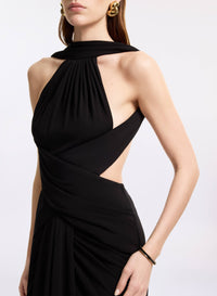 Halter Neck Draped Long Dress