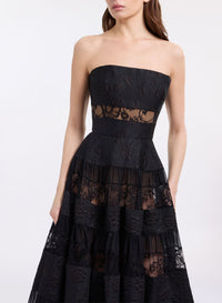Strapless Brocade & Lace Long Dress