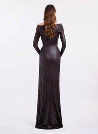 Off-the-Shoulder Leather Effect Dress