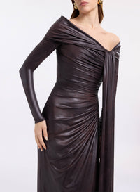 Off-the-Shoulder Leather Effect Dress