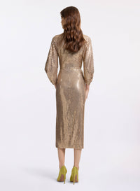 Draped Sequined Jersey Midi Dress