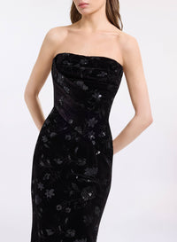 Strapless Embroidered Velvet Dress
