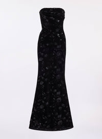 Strapless Embroidered Velvet Dress