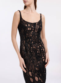 Sequin Embroidered Tulle Midi Dress
