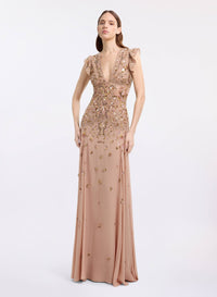 Bead Embroidered Silk Long Dress