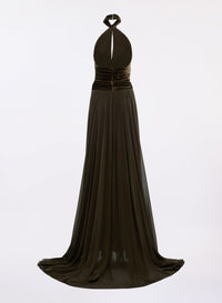 Halter Neck Velvet & Chiffon Dress