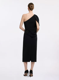 Asymmetric Embellished Cady Midi Dress