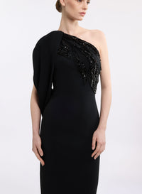 Asymmetric Embellished Cady Midi Dress