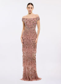 Bead Embroidered Long Dress