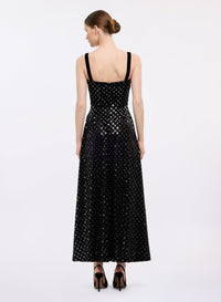 Embroidered Velvet Midi Dress