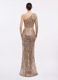 One-Shoulder Sequin Embroidered Dress