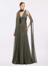 V-Neck Silk Long Dress
