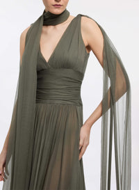 V-Neck Silk Long Dress