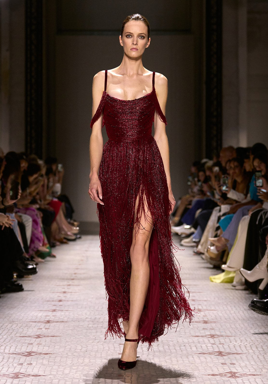 elie saab burgundy dress Lace and Gradient Chiffon Dress ELIE SAAB