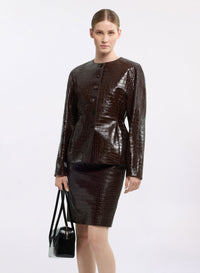 Printed Croco Leather Jacket